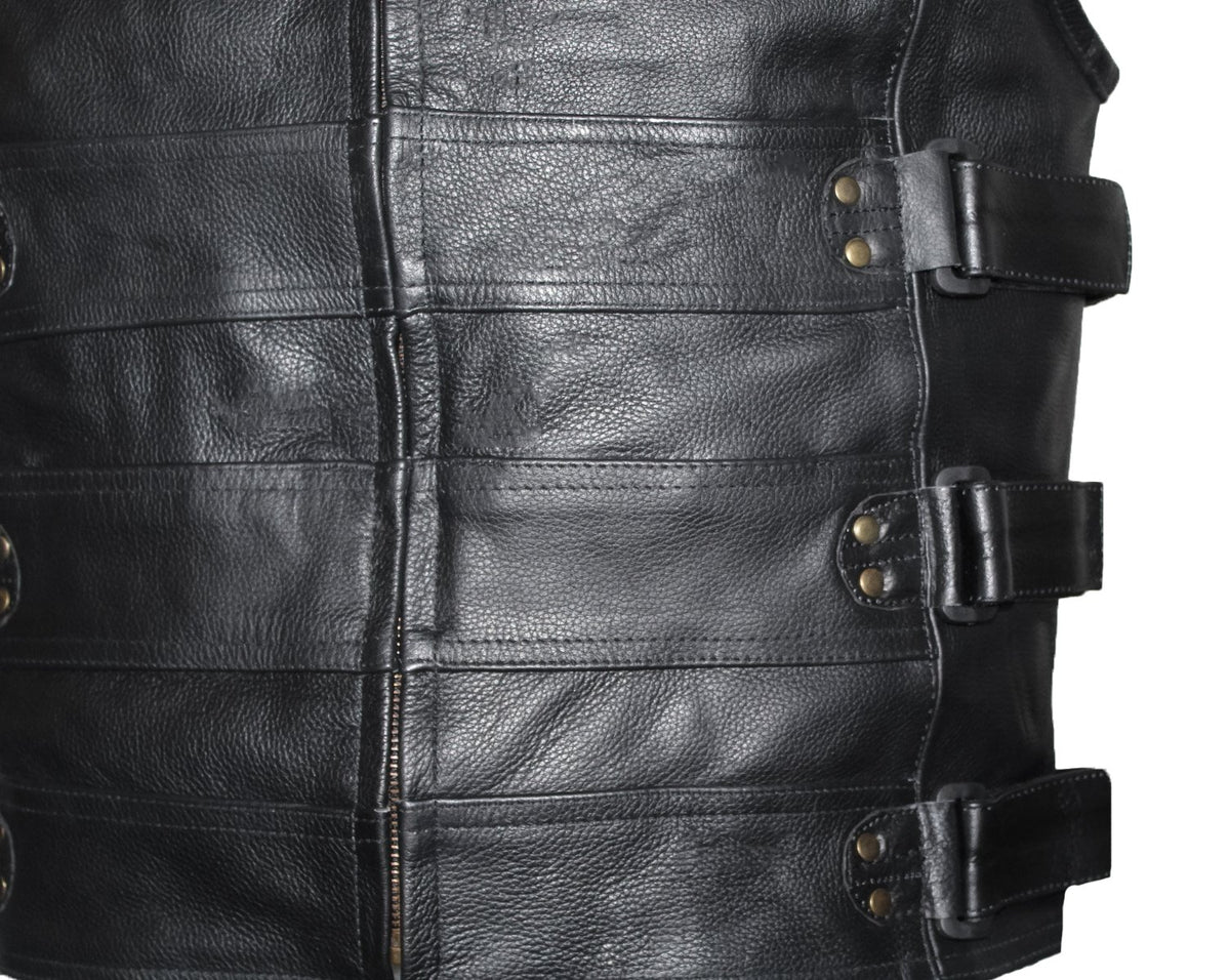 MG465 Motorcycle Leather Tactical Style Mens Vest image 3