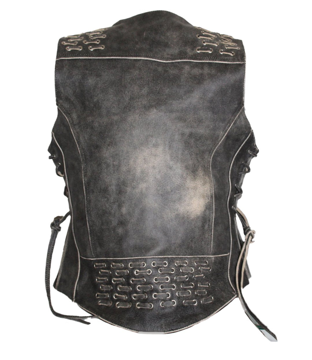 MG468 Motorcycle Ladies Distressed Leather Vest image 5
