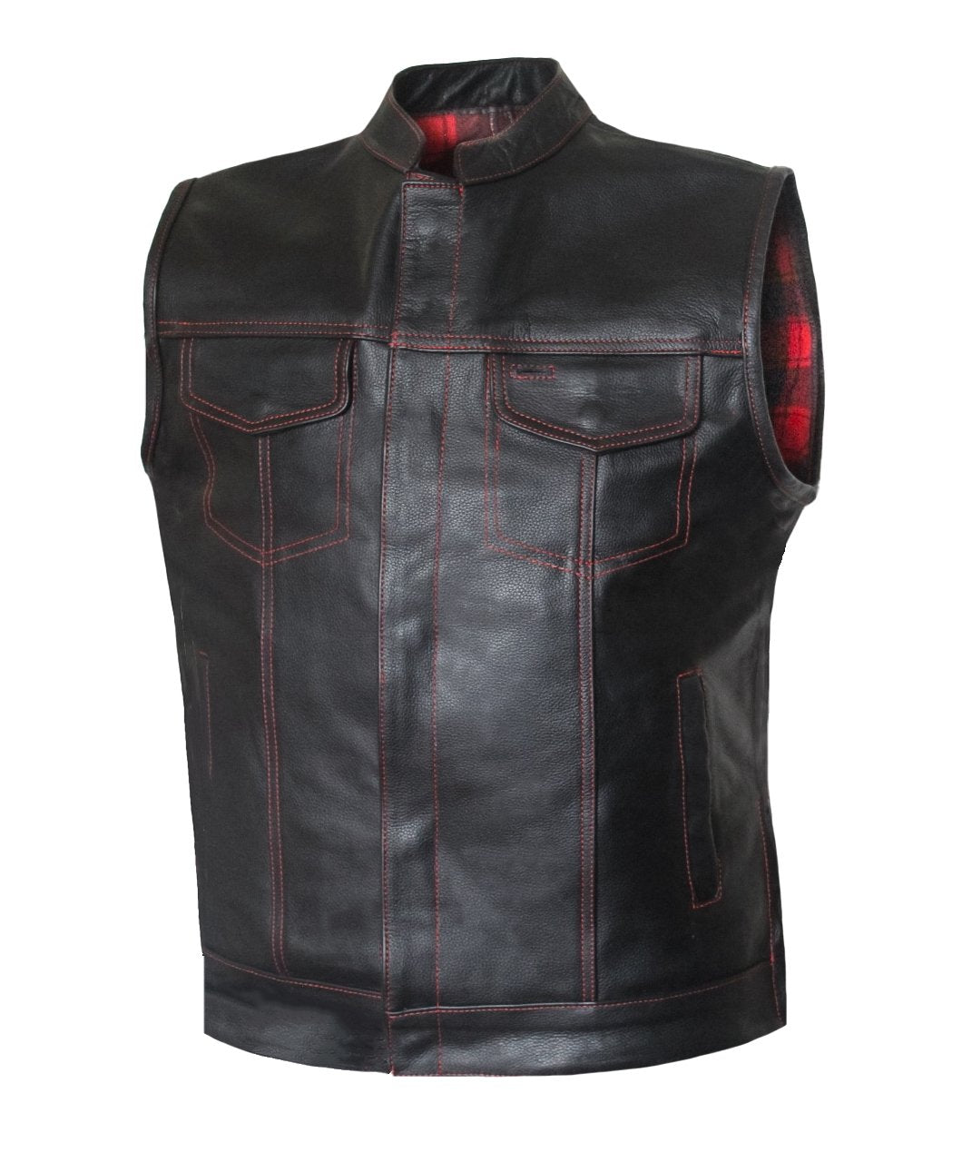MG471 Red Flannel Lined Motorcycle Leather Vest image 5
