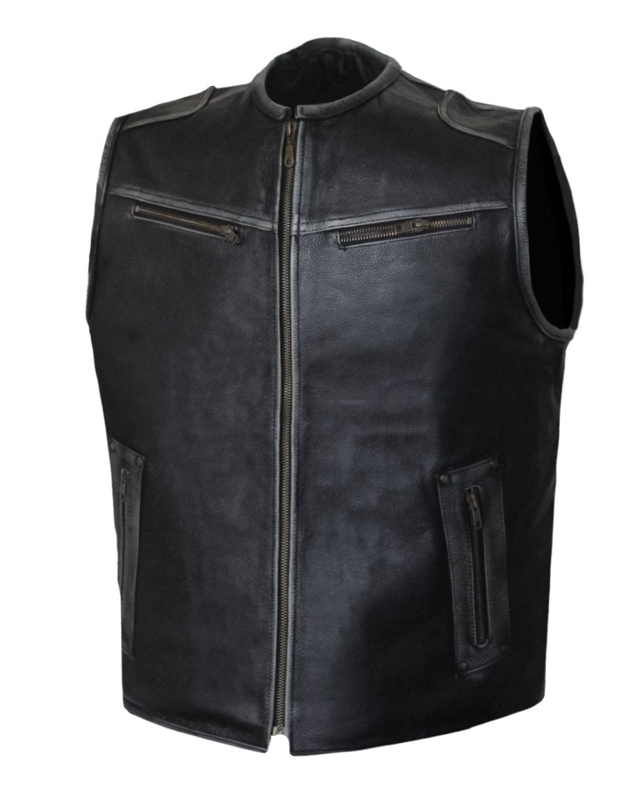MG419 Distressed Gray Motorcycle Leather Vest image 3