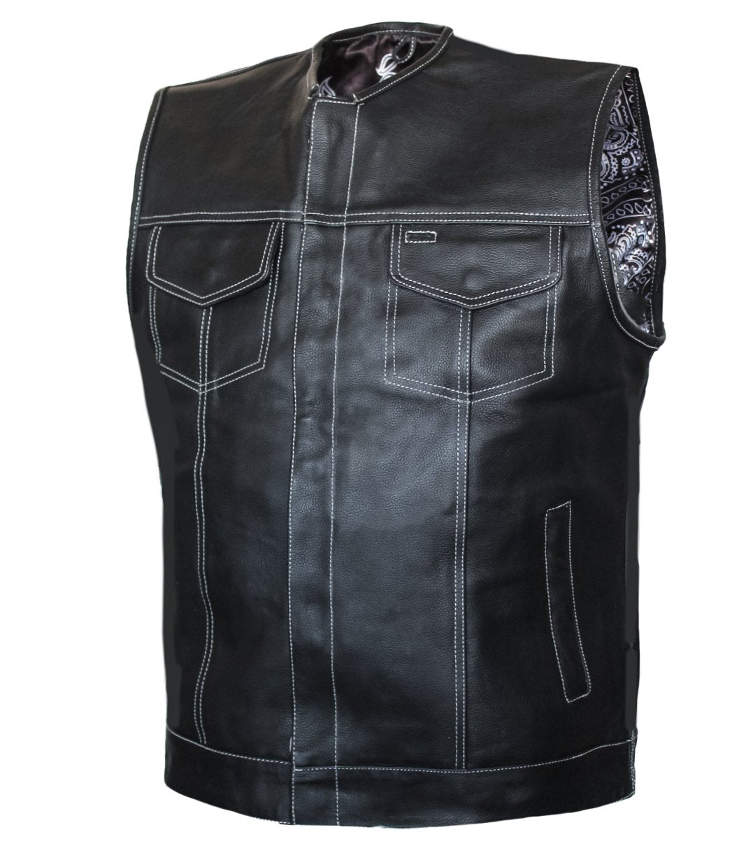 MG418 Paisley White Stitch Motorcycle Club Leather Vest image 3