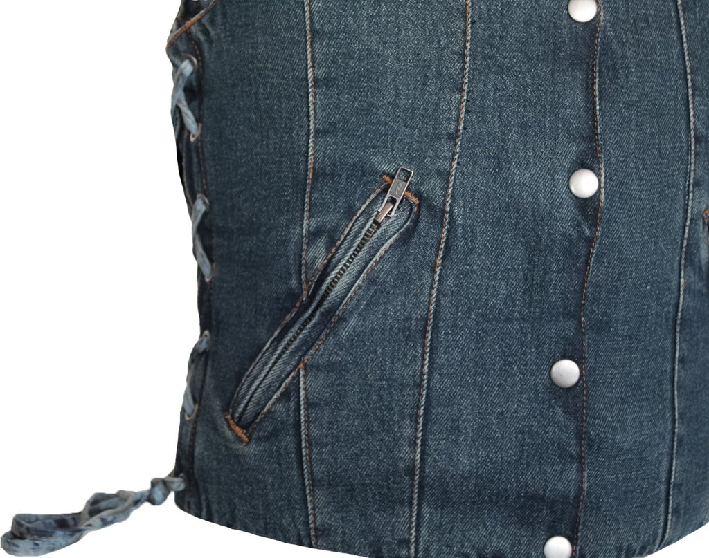 MG479 Motorcycle Ladies Denim Vest image 6