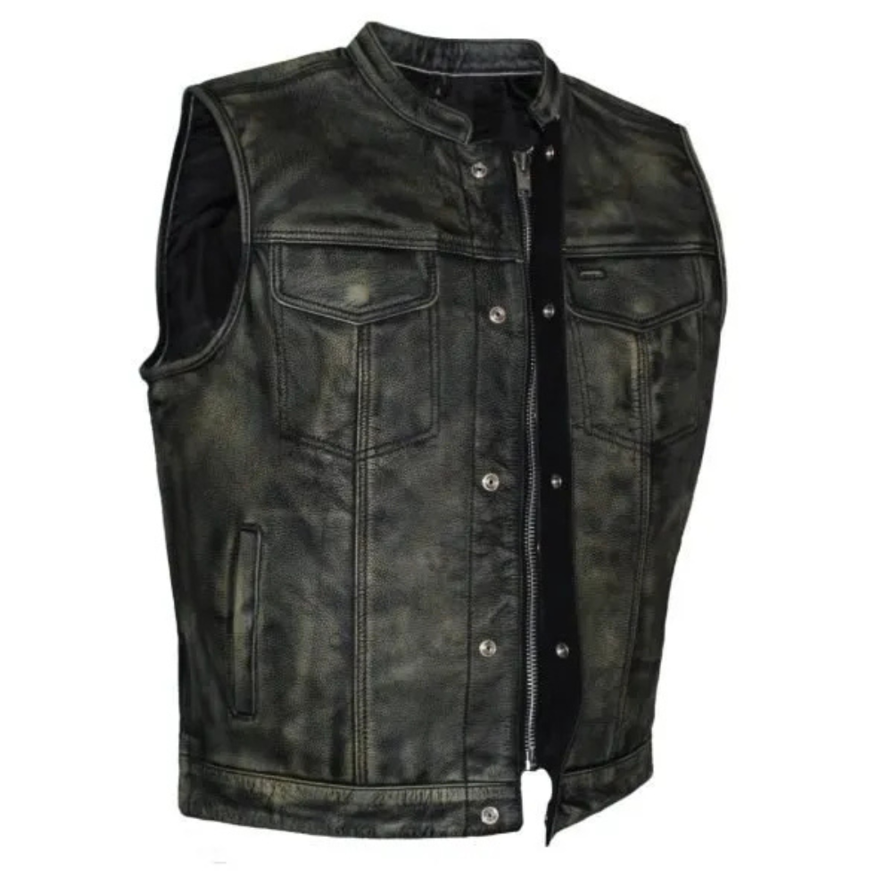 MG415 Distressed Grey Motorcycle Vest image 0