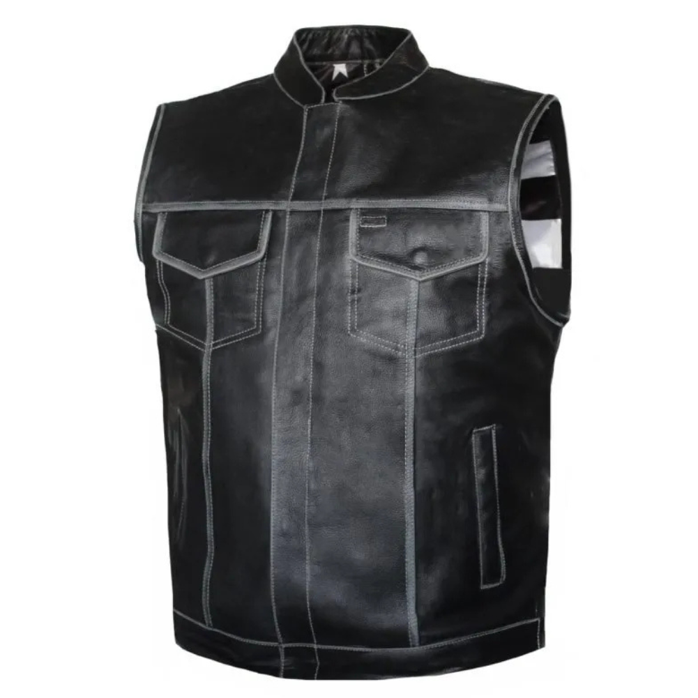 MG410 US FLAG Distressed Black Leather Motorcycle Vest image 0