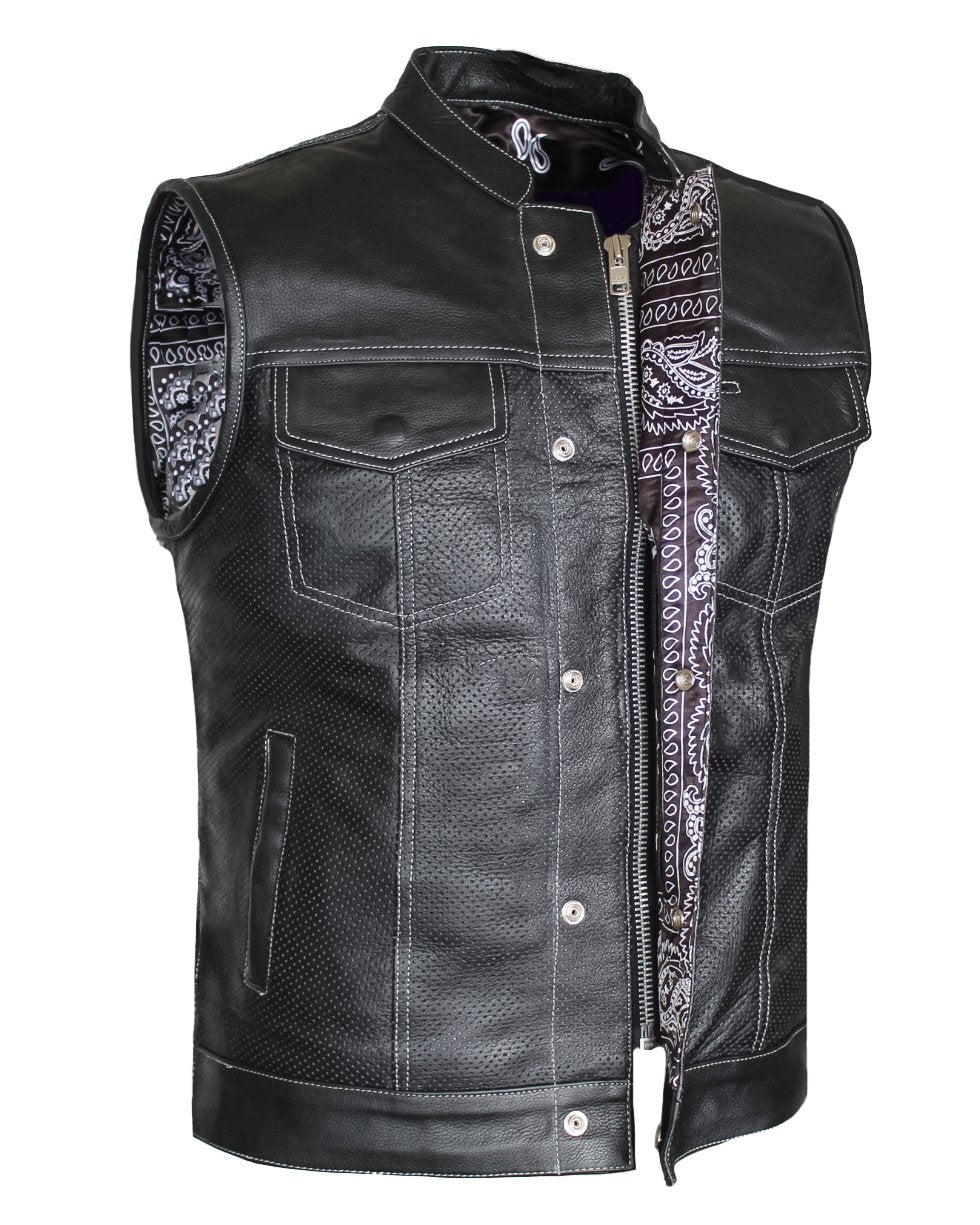 MG435 Motorcycle Braided Perforated Paisley Leather Vest image 2