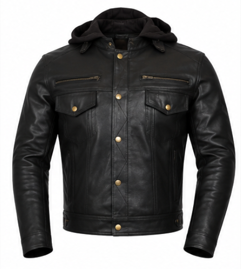 MG117 Motorcycle Removable Hoodie Leather Jacket