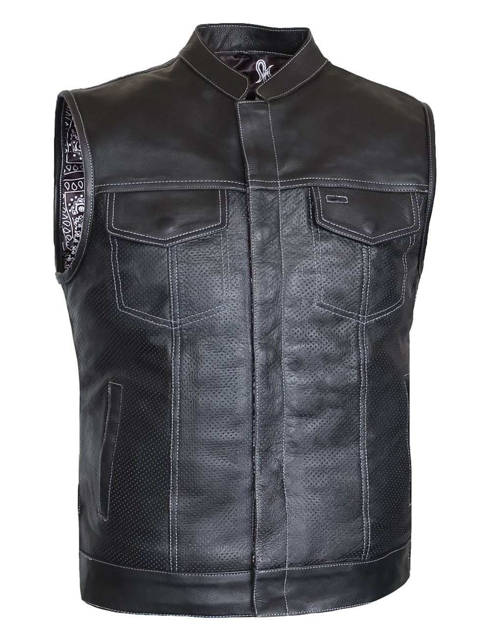 MG435 Motorcycle Braided Perforated Paisley Leather Vest image 0
