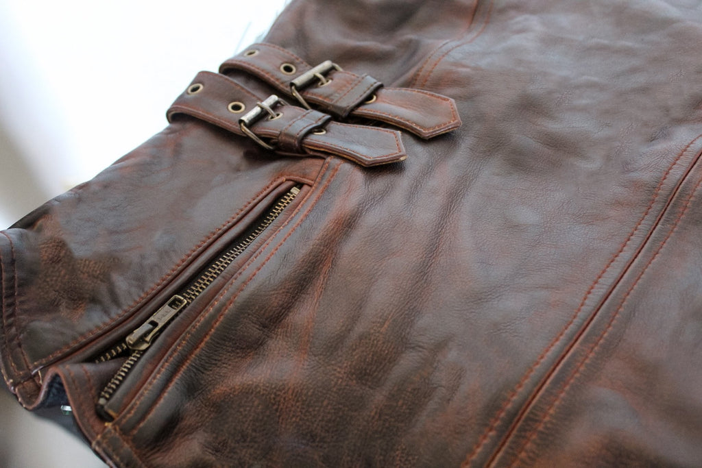 MG457 Motorcycle Ladies Zippered Distressed Leather Vest image 6