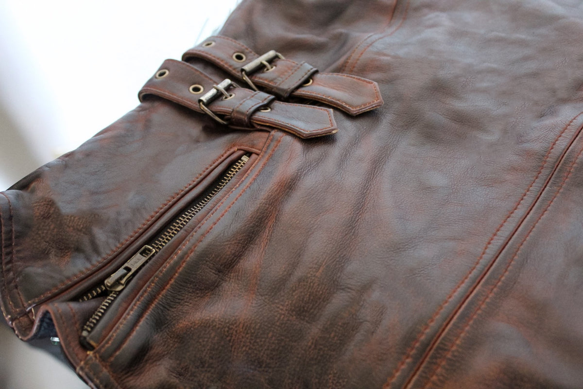 MG457 Motorcycle Ladies Zippered Distressed Leather Vest image 6