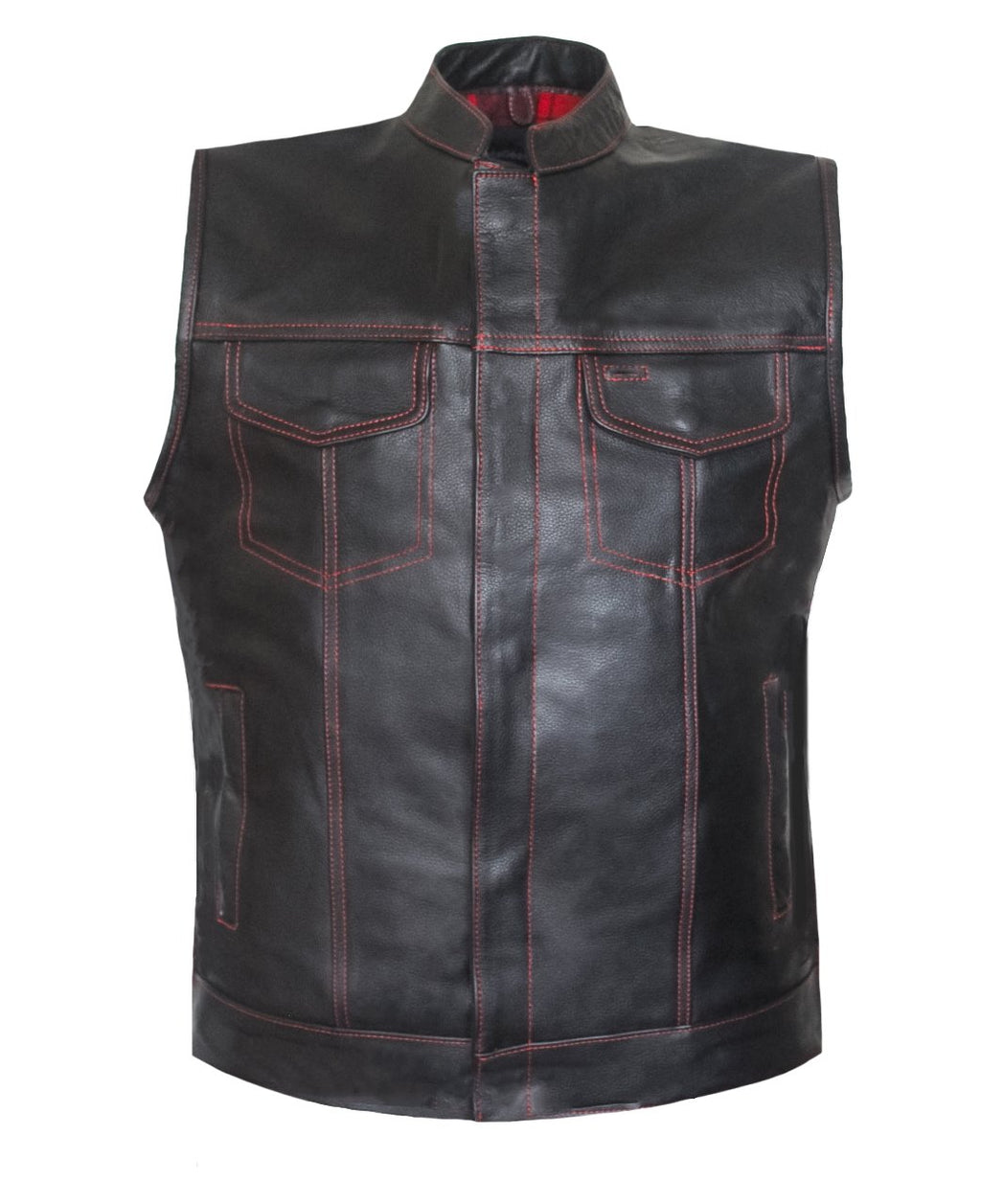 MG471 Red Flannel Lined Motorcycle Leather Vest image 2