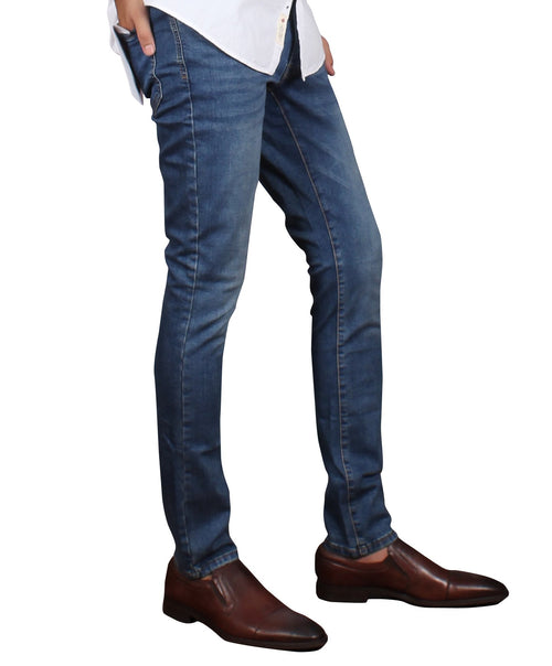 Mens New Vintage Blue Slim Fit Denim Jeans with Five Pockets image 0