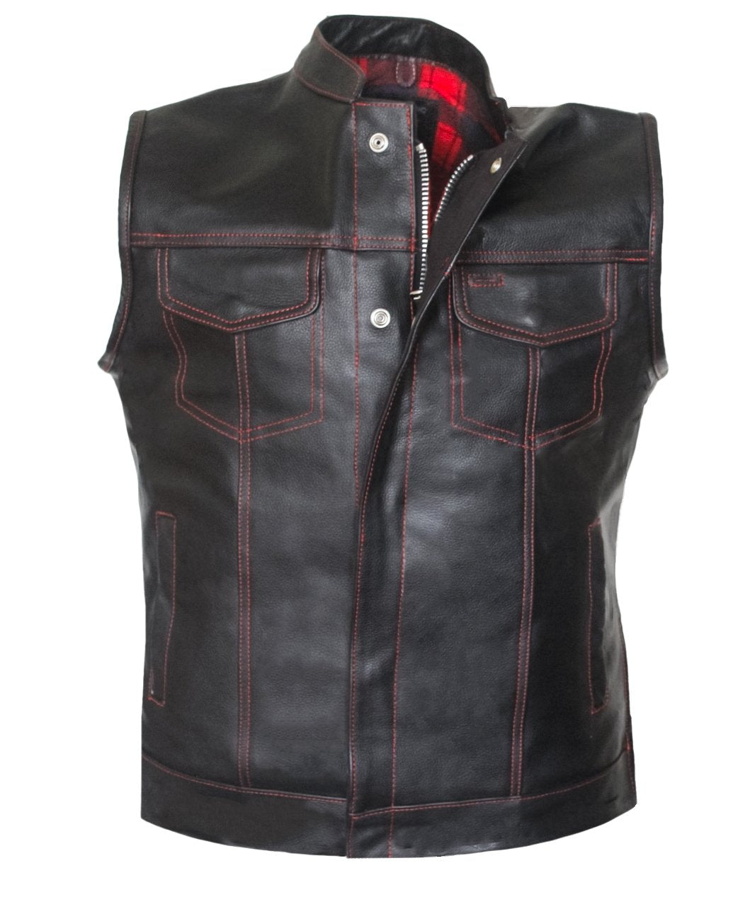 MG471 Red Flannel Lined Motorcycle Leather Vest image 1