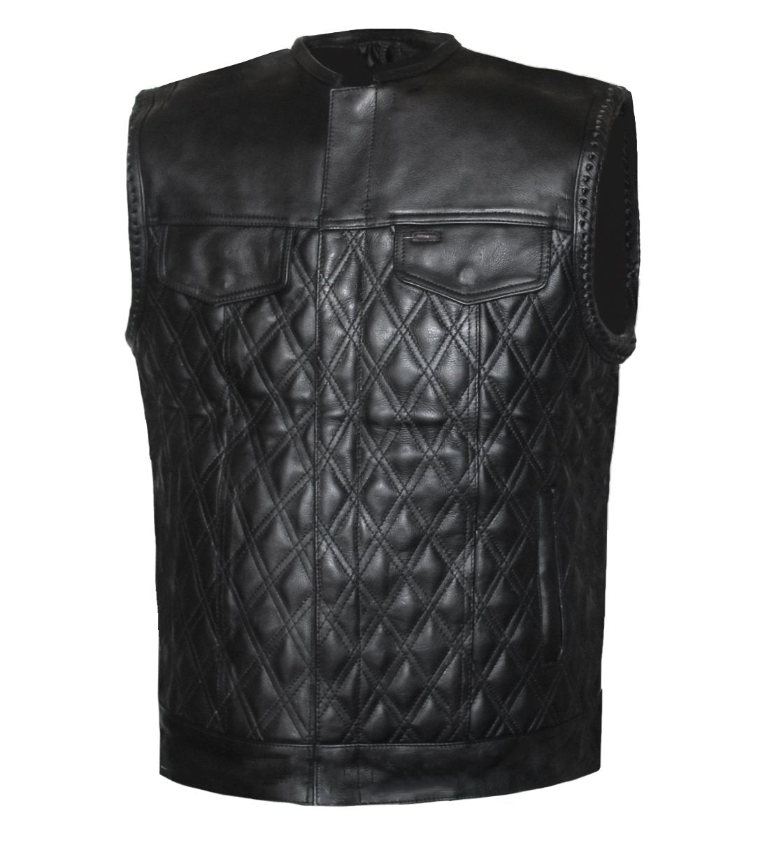 MG443 Mens Padded Black Stitched Leather Concealed Carry Motorcycle Vest image 2