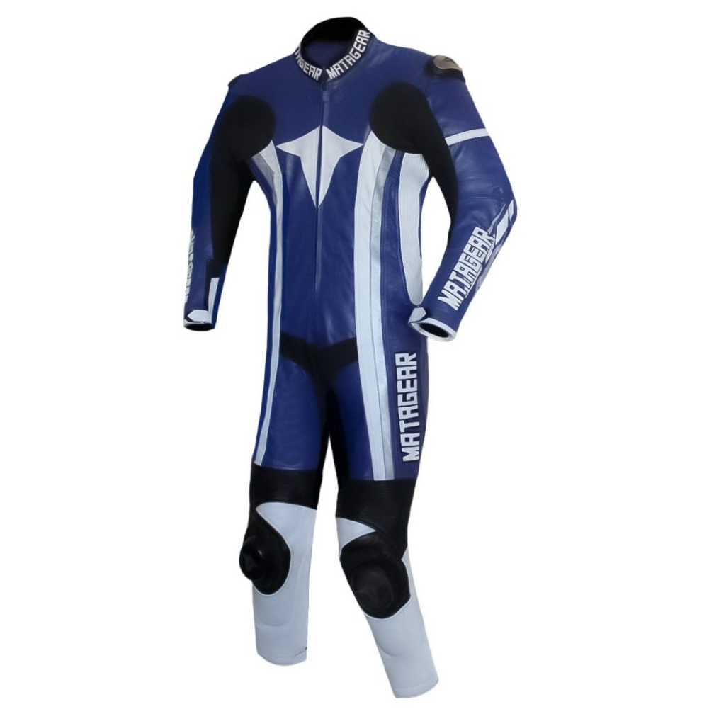 Matagear MG395 One Piece Riding Kangaroo Leather Blue Ballistic Motorcycle Suit image 0