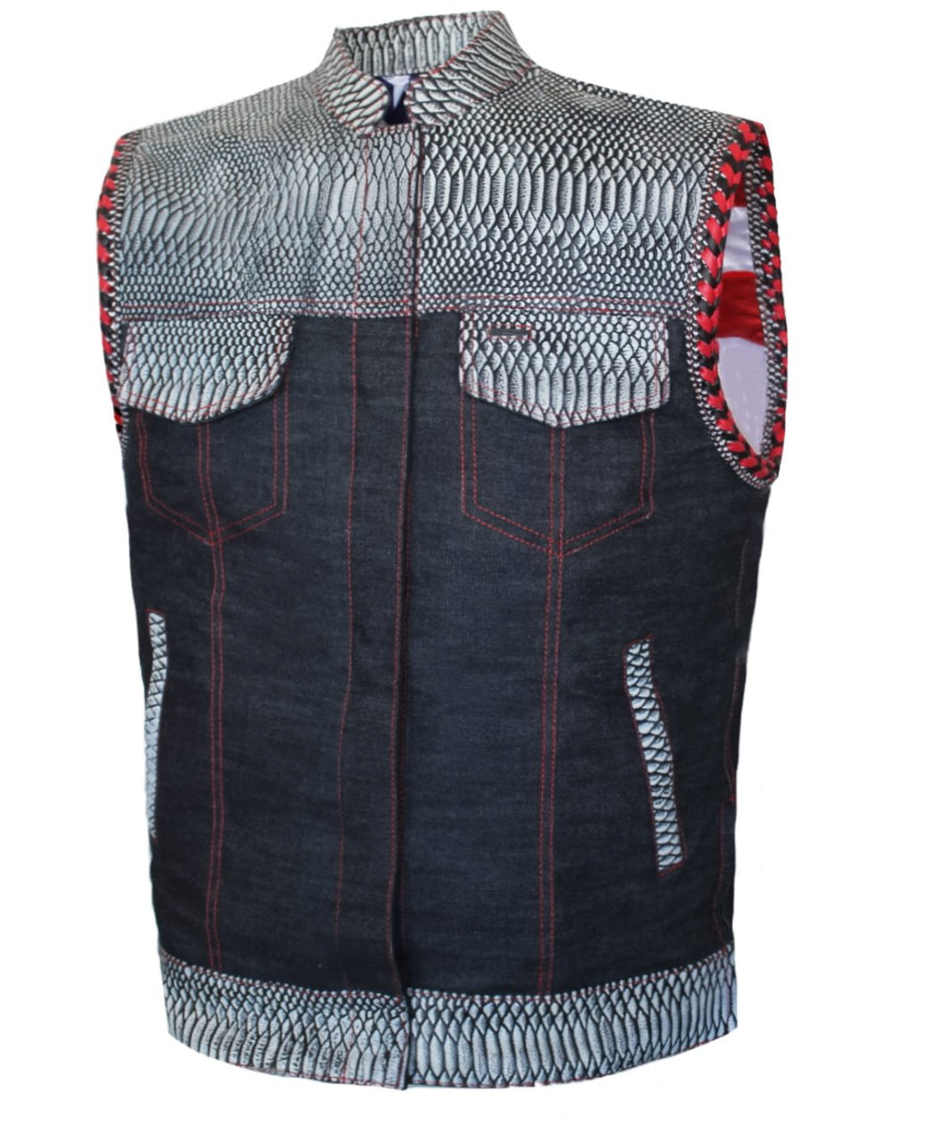 MG413 Motorcycle US Flag Croc Blue Denim Vest image 1