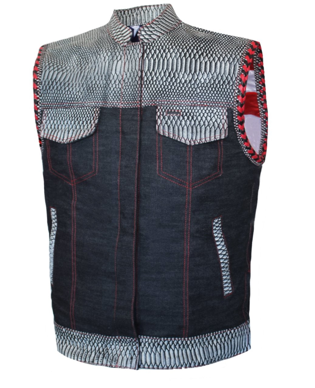 MG413 Motorcycle US Flag Croc Blue Denim Vest image 1