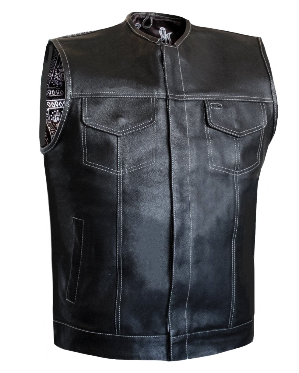 MG418 Paisley White Stitch Motorcycle Club Leather Vest image 2