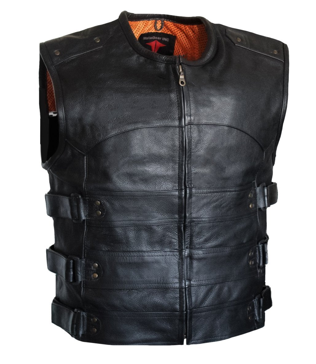 MG465 Motorcycle Leather Tactical Style Mens Vest image 2