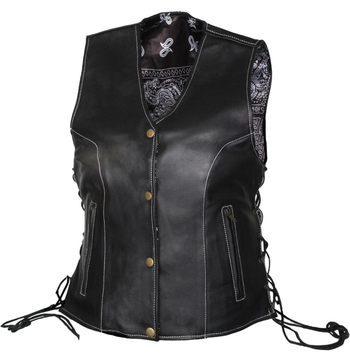 MG464 Motorcycle Ladies Paisley Concealed Carry Leather Vest image 1