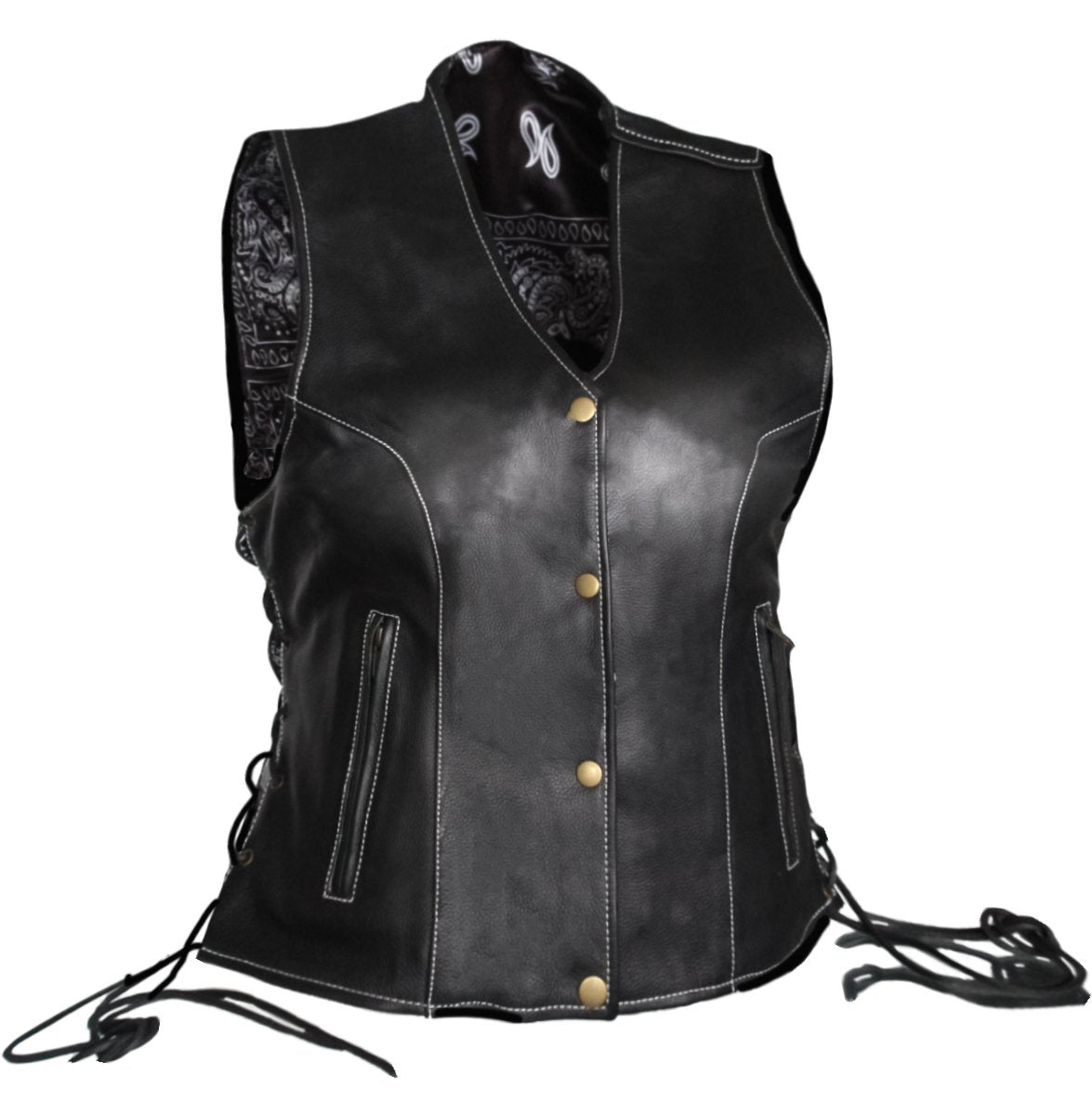 MG464 Motorcycle Ladies Paisley Concealed Carry Leather Vest image 0
