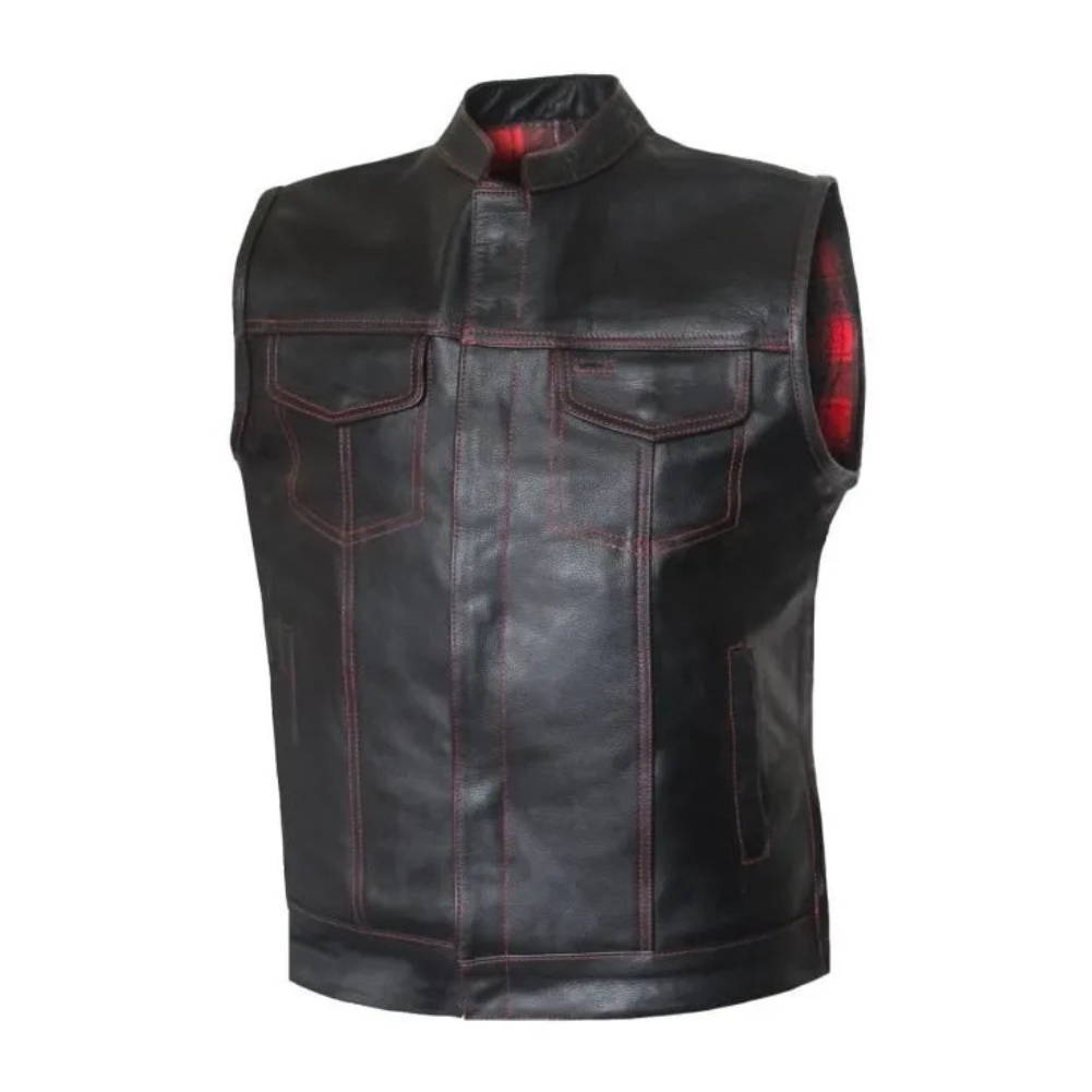 MG471 Red Flannel Lined Motorcycle Leather Vest image 0