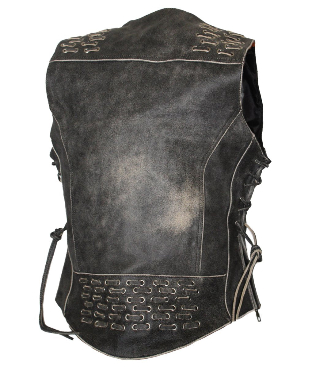 MG468 Motorcycle Ladies Distressed Leather Vest image 4