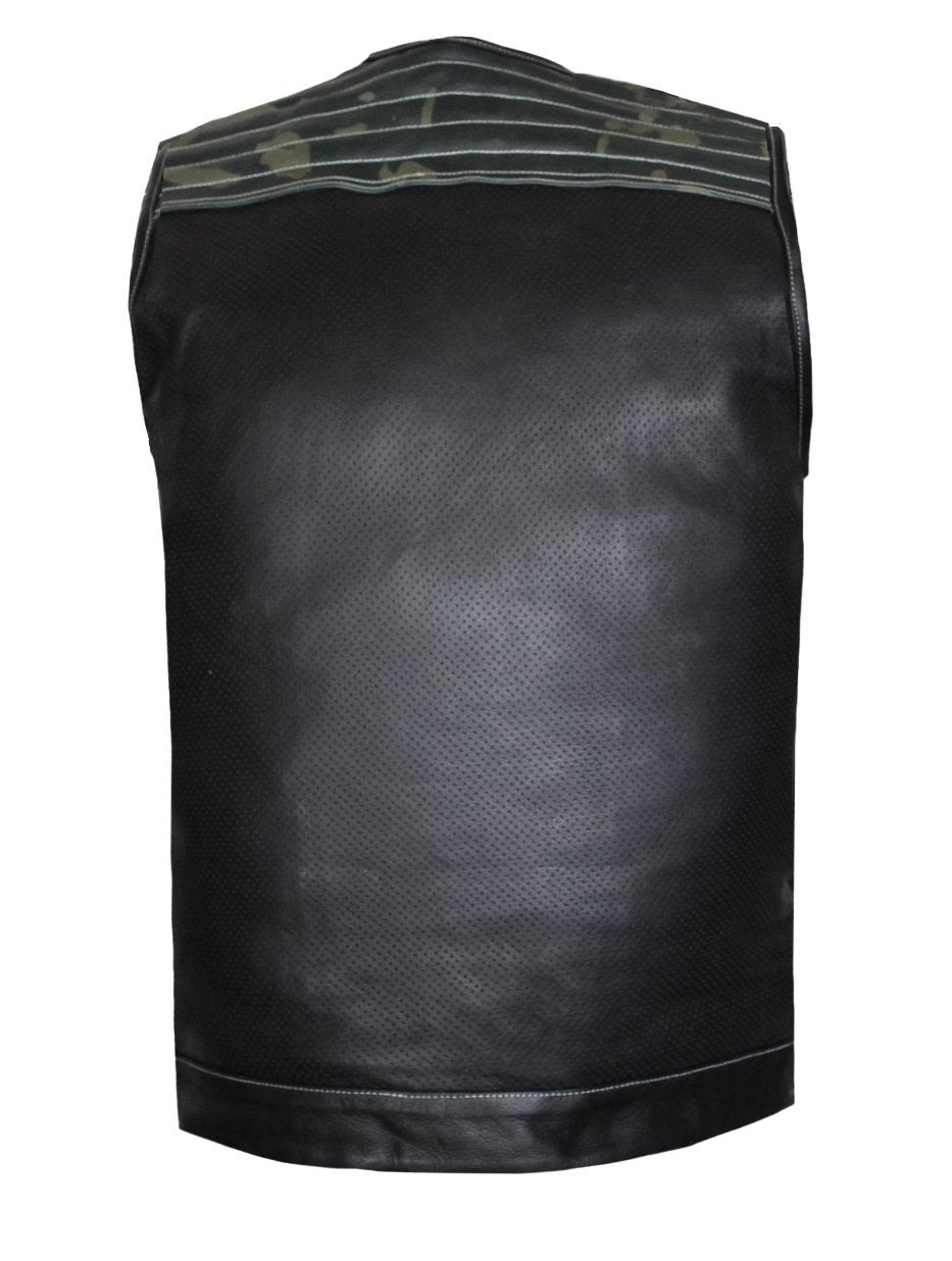 MG444 Mens Perforated CAMO Leather Concealed Carry Motorcycle Vest image 5