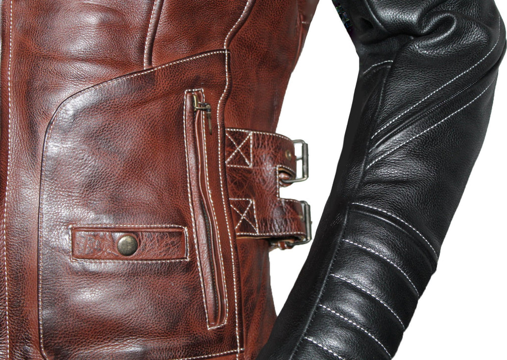 MG509 Motorcycle Women Brown Leather Jacket image 4