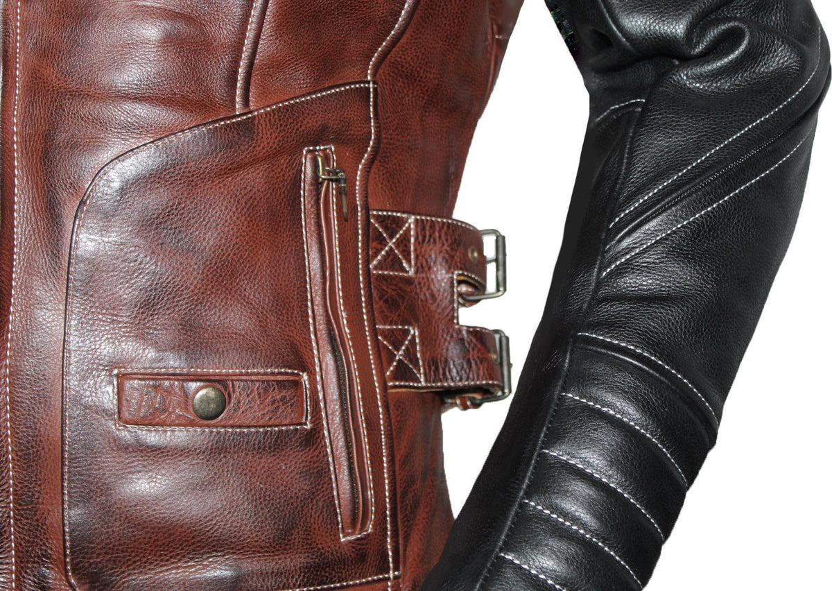 MG509 Motorcycle Women Brown Leather Jacket image 4