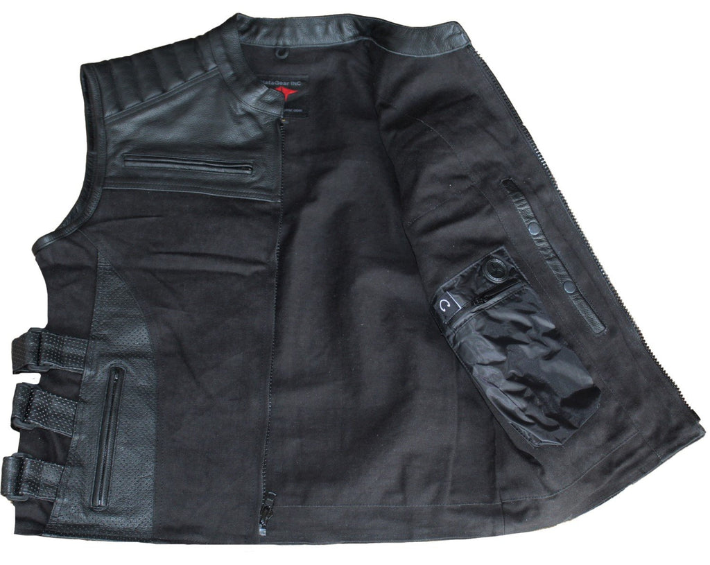 MG423 Mens Leather And Denim Vest image 1