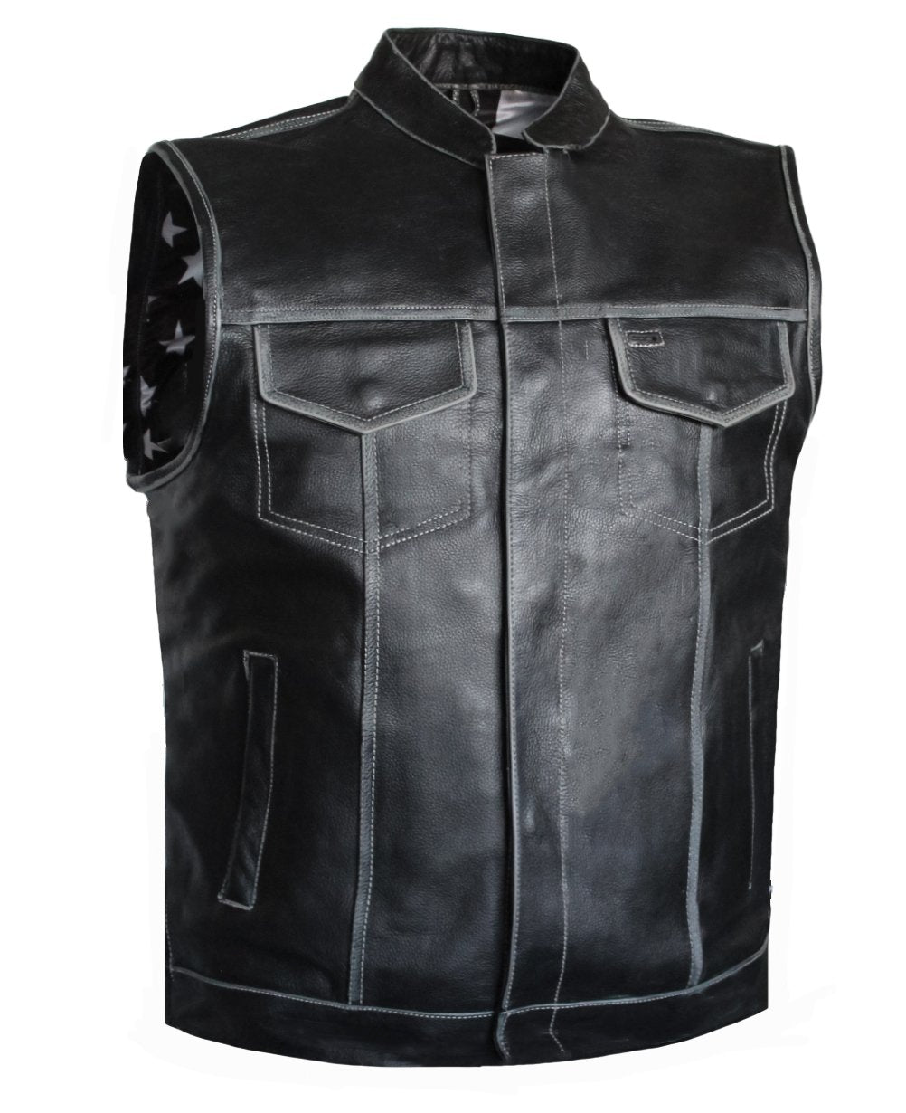 MG410 US FLAG Distressed Black Leather Motorcycle Vest image 1