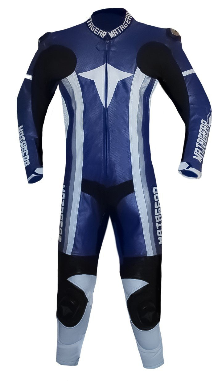 Matagear MG395 One Piece Riding Kangaroo Leather Blue Ballistic Motorcycle Suit image 1