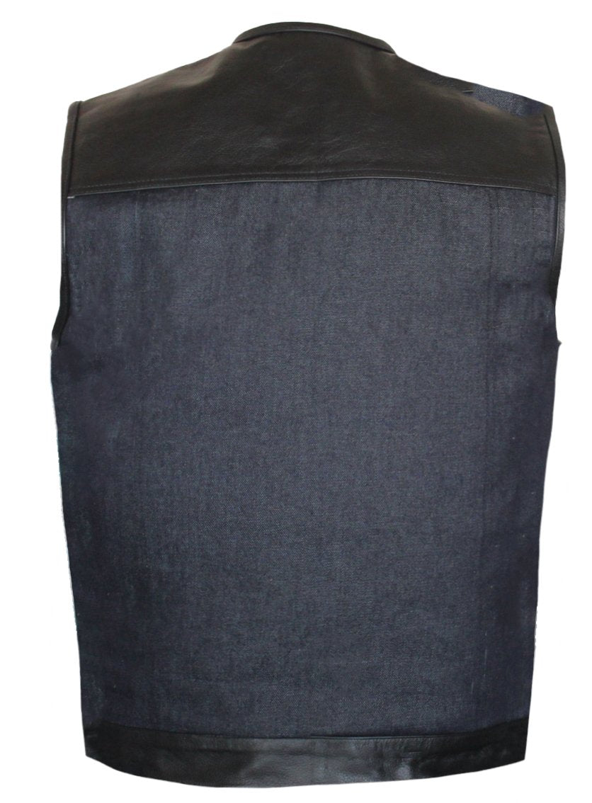 MG434 Motorcycle Leather And Denim Vest image 1