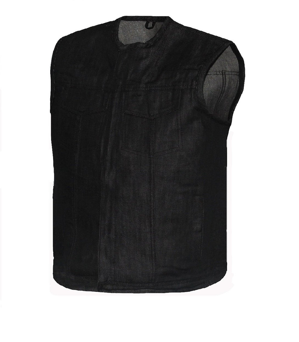 MG412 Motorcycle Black Denim Vest image 1