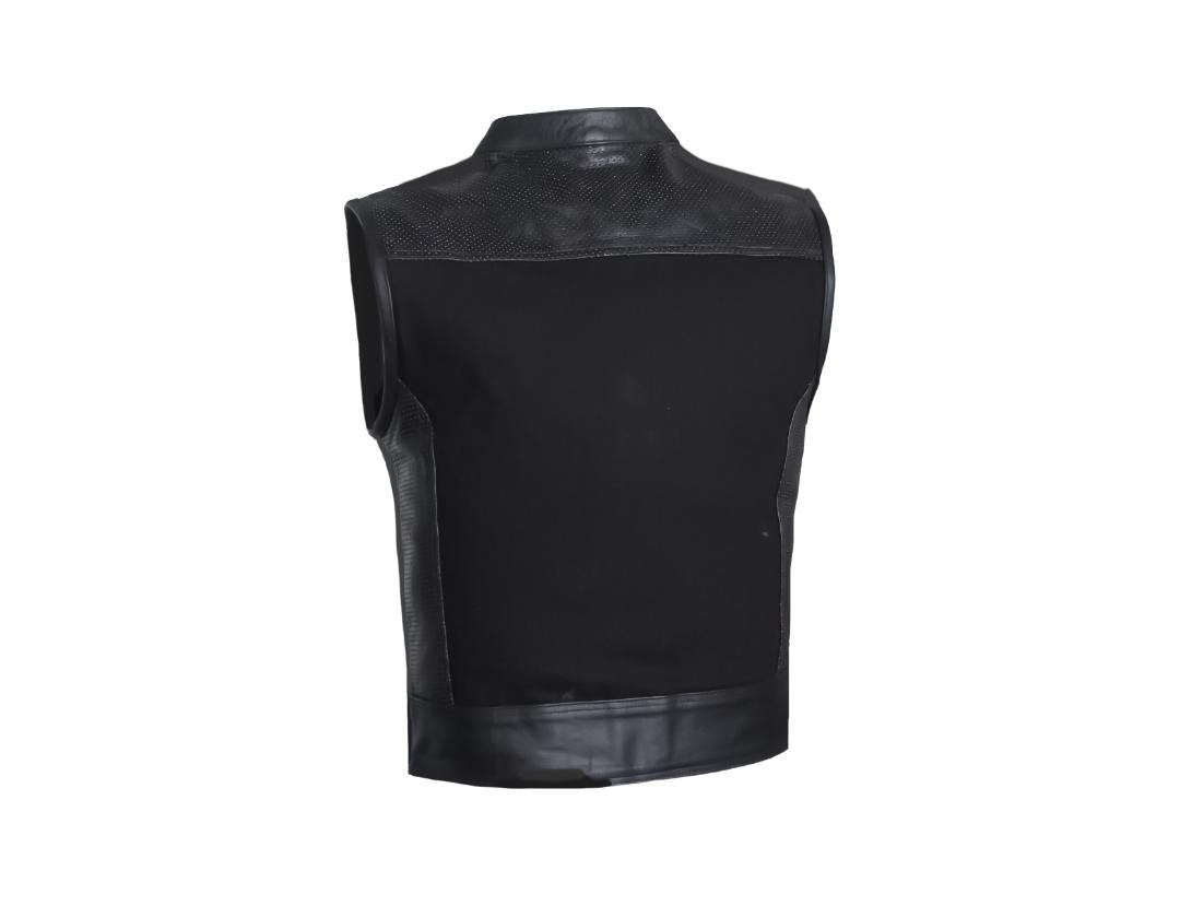 MG429 Mens Perforated Leather And Canvas Motorcycle Vest image 4
