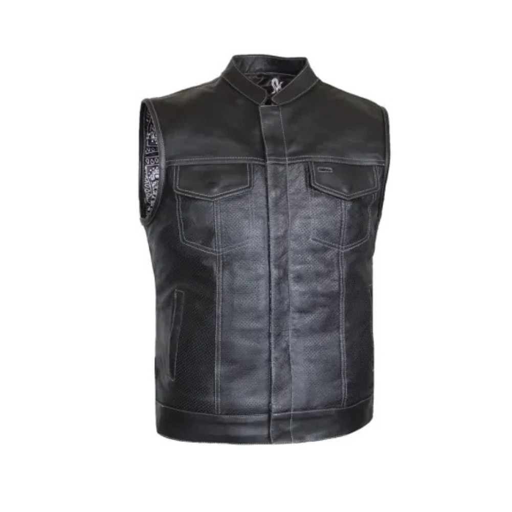 MG440 Motorcycle Perforated Paisley Leather Vest image 0