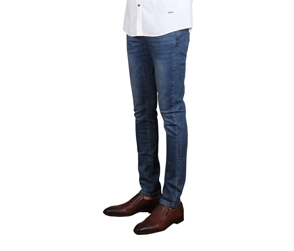Mens New Vintage Blue Slim Fit Denim Jeans with Five Pockets image 1