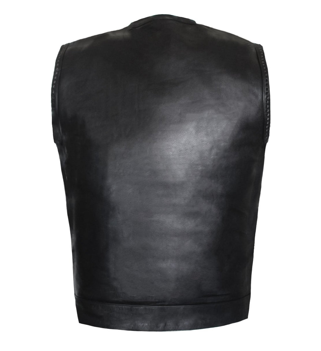 MG443 Mens Padded Black Stitched Leather Concealed Carry Motorcycle Vest image 5