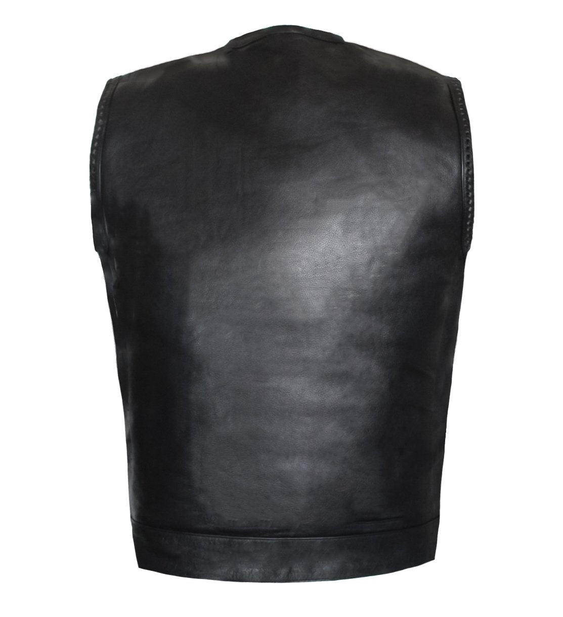 MG443 Mens Padded Black Stitched Leather Concealed Carry Motorcycle Vest image 5