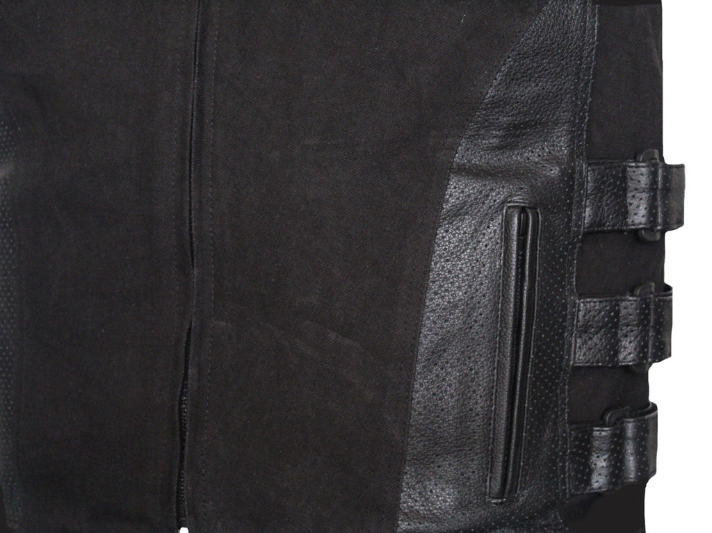 MG423 Mens Leather And Denim Vest image 2