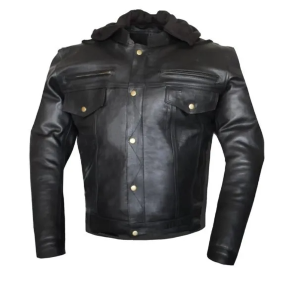 MG117 Motorcycle Removable Hoodie Leather Jacket