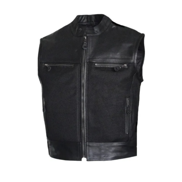 MG424 Mens Perforated Leather And Mesh Motorcycle Vest