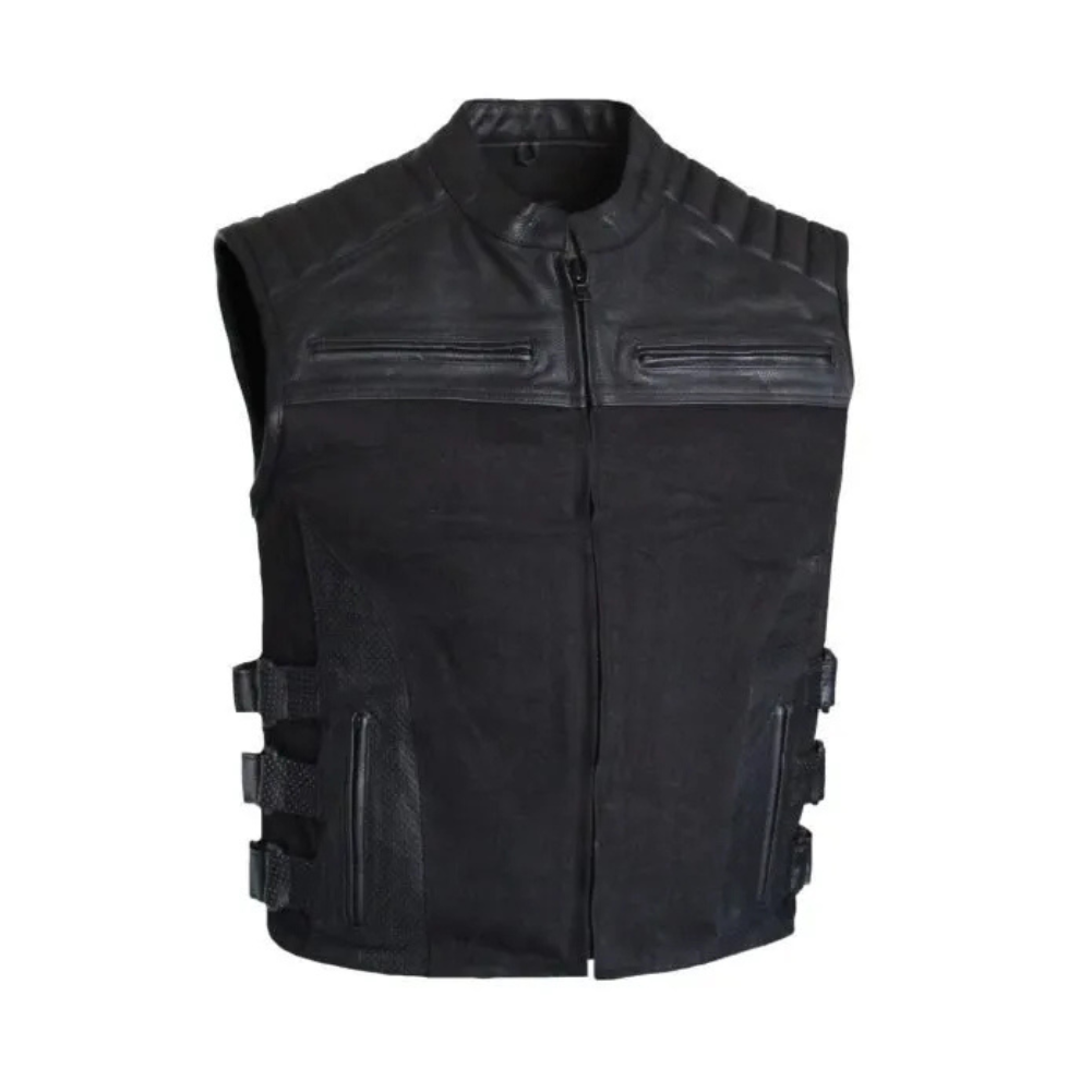 MG423 Mens Leather And Denim Vest