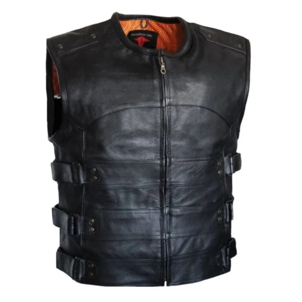 MG465 Motorcycle Leather Tactical Style Mens Vest